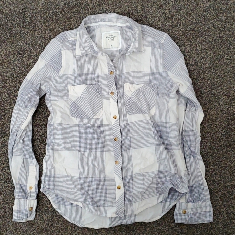 Abercrombie & Fitch Flannel Shirt Men's Medium Gray white plaid